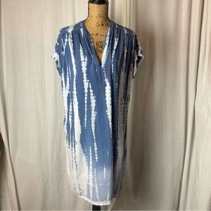 Sweet Magnolia Sz L Ombre Tie Dye V-Neck Short Sleeve Shift Shirt Dress Blue